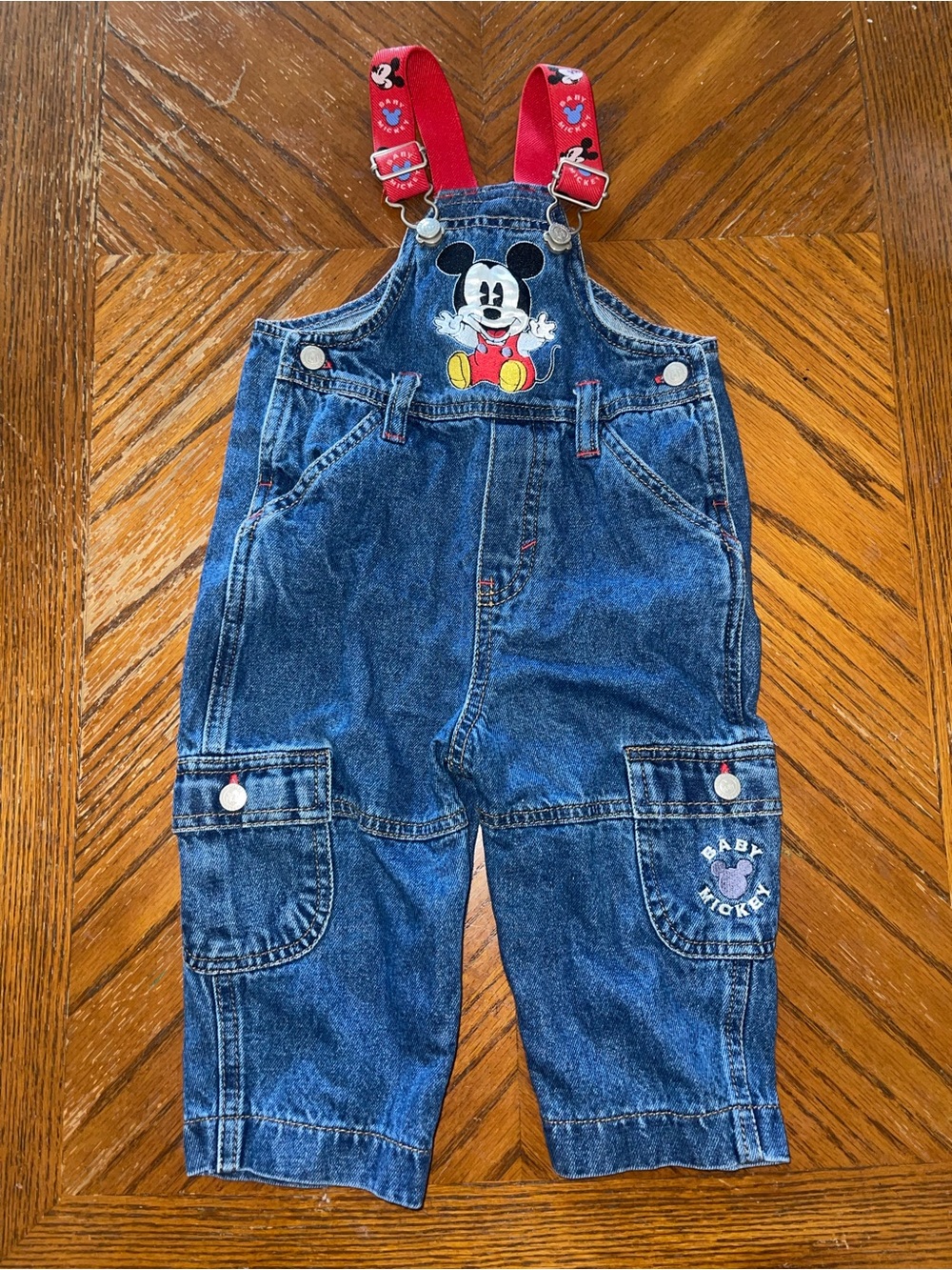 Disney Baby Mickey Denim Overalls with Red Straps
